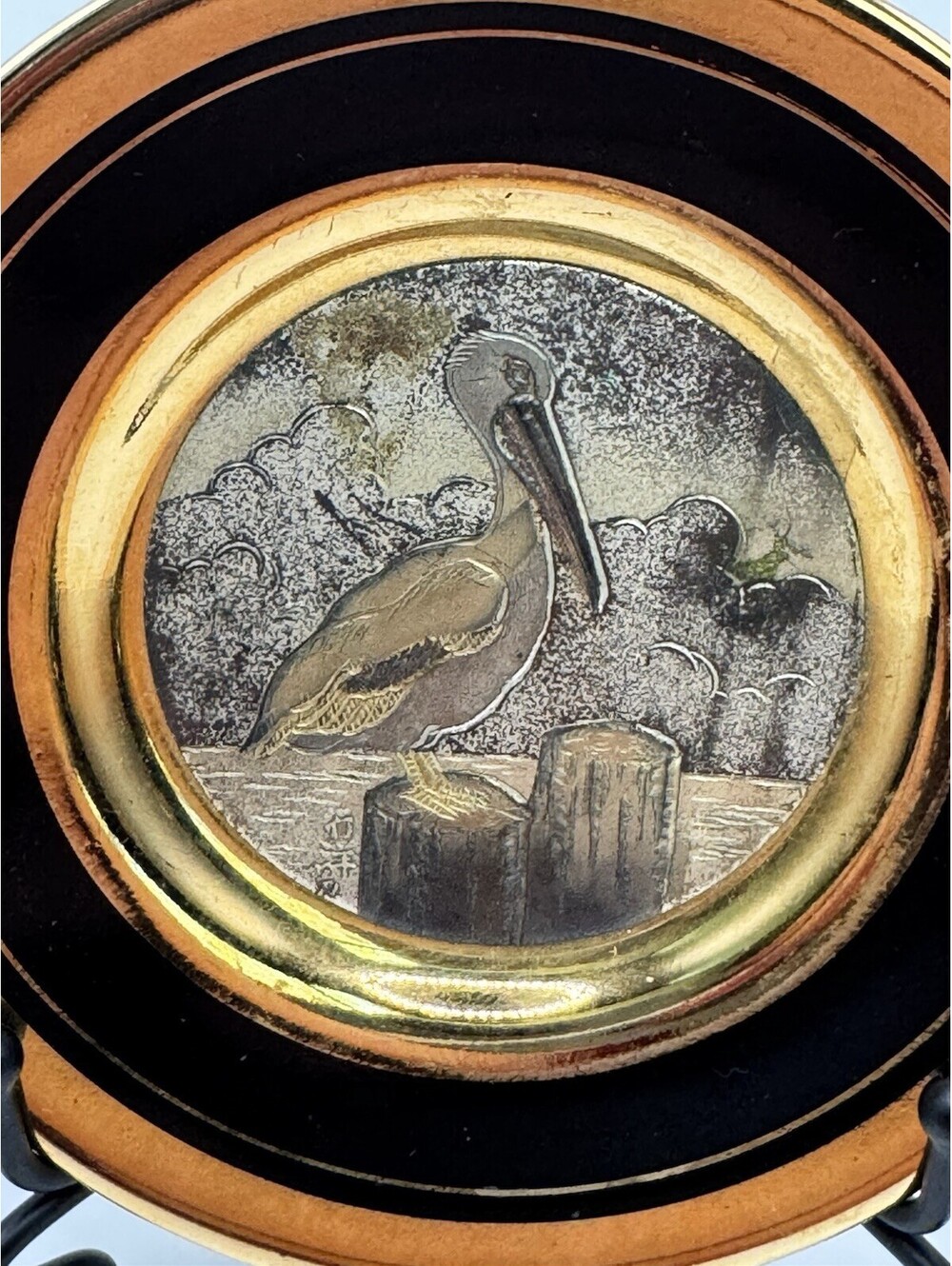 Vintage 4” Gold Trimmed Chokin Plate Pelican - Dynasty Fine China